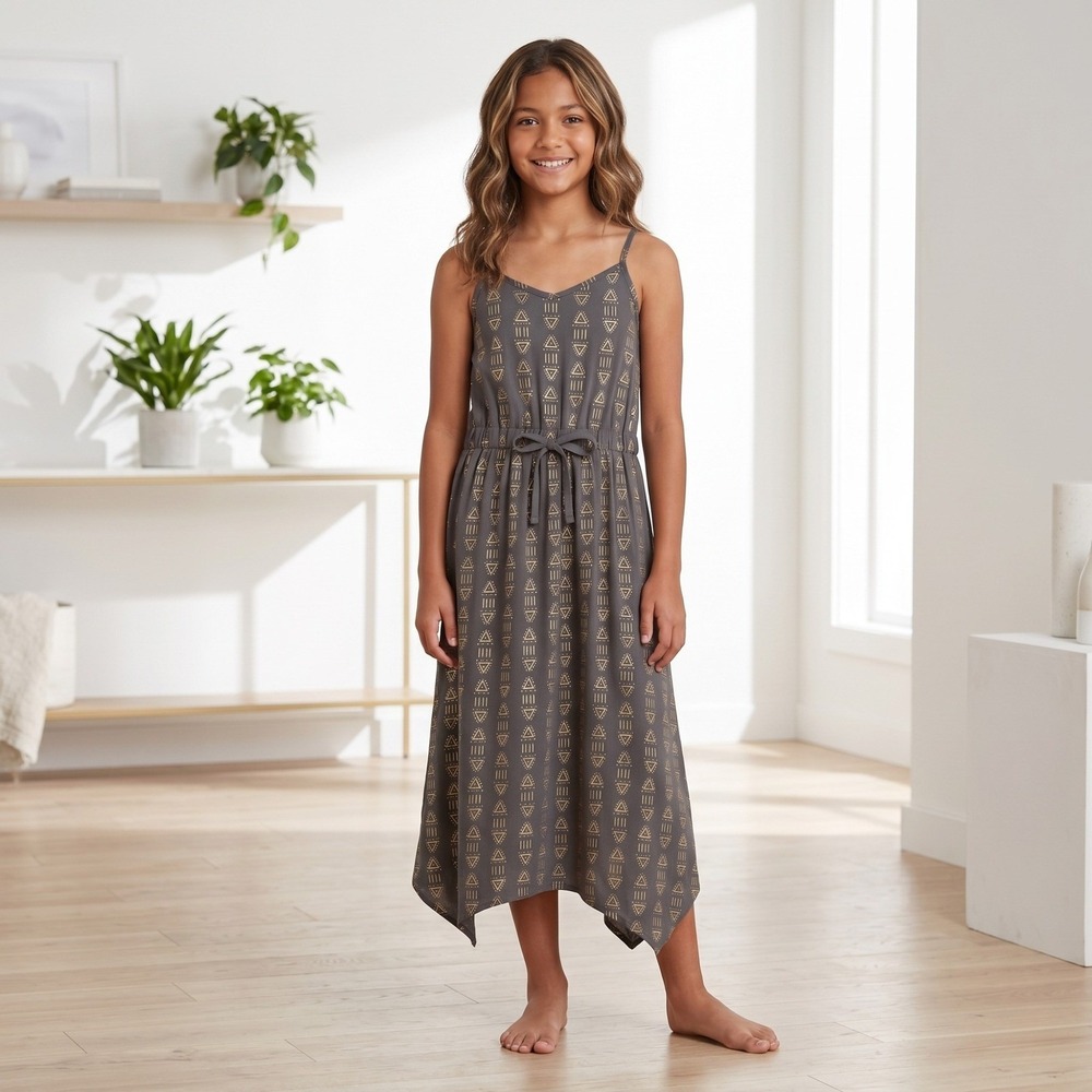 Art Class Handkerchief Hem Dress Kids XL 14 16 Grey NWT Boho Midi Sundress